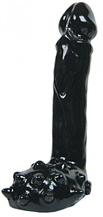 Анальный фаллоимитатор с мошонкой, покрытой шишечками, All Black - 19 см. - Mister B