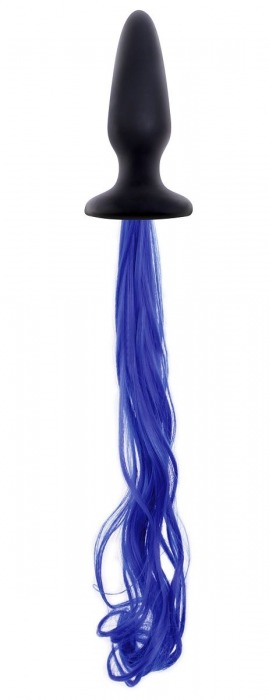 Чёрная анальная пробка с синим хвостом Unicorn Tails Blue - NS Novelties