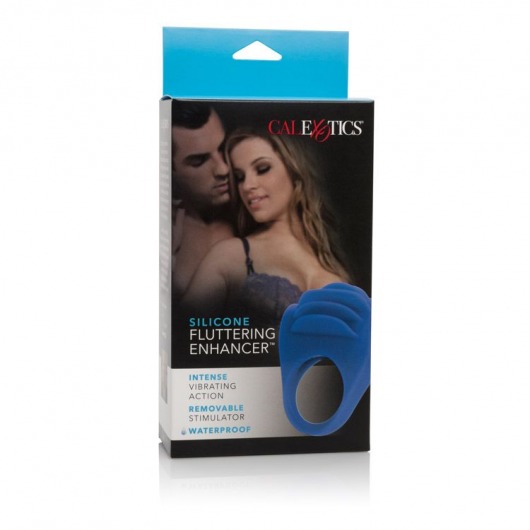 Синее эрекционное кольцо с рёбрышками и вибрацией Silicone Fluttering Enhancer - California Exotic Novelties - в Москве купить с доставкой