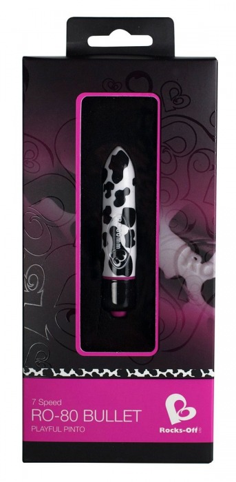 Мини-вибратор с принтом шкуры коровы RO-80MM 7-SPEED COW PRINT - 8 см. - Rocks-Off