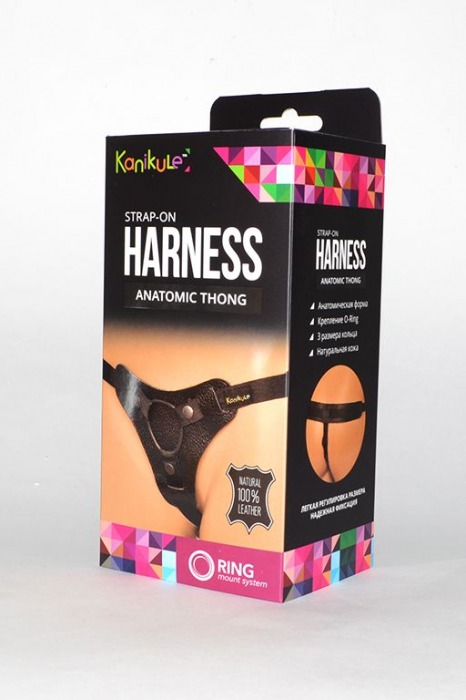 Чёрные трусики для фиксации насадок кольцом Kanikule Leather Strap-on Harness  Anatomic Thong - Kanikule - купить с доставкой в Москве