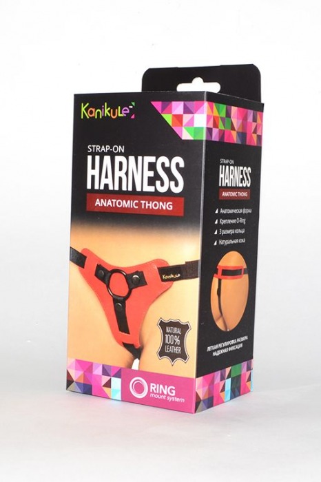 Красно-чёрные трусики для фиксации насадок кольцом Kanikule Leather Strap-on Harness  Anatomic Thong - Kanikule - купить с доставкой в Москве