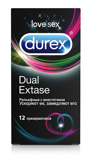 Рельефные презервативы с анестетиком Durex Dual Extase - 12 шт. - Durex - купить с доставкой в Москве