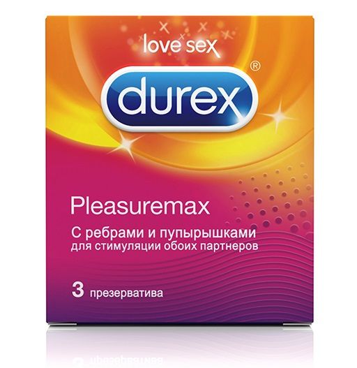 Рельефные презервативы с точками и рёбрами Durex Pleasuremax - 3 шт. - Durex - купить с доставкой в Москве