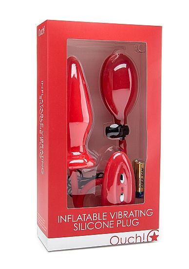 Красный анальный стимулятор с функцией расширения и вибрацией Inflatable Vibrating Silicone Plug - 12,2 см. - Shots Media BV