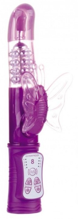 Фиолетовый перезаряжаемый вибратор Rechargeable Butterfly с клиторальной бабочкой - 22,8 см. - Shots Media BV