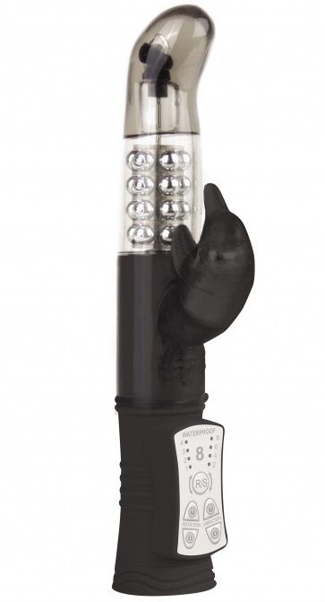Чёрный перезаряжаемый вибратор Rechargeable Dolphin с дельфинчиком - 22 см. - Shots Media BV