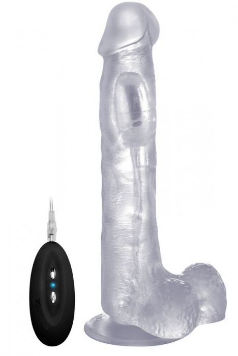 Прозрачный вибратор-реалистик Vibrating Realistic Cock 10  With Scrotum - 27 см. - Shots Media BV