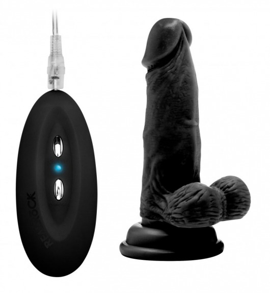 Чёрный вибратор-реалистик Vibrating Realistic Cock 6  With Scrotum - 15 см. - Shots Media BV