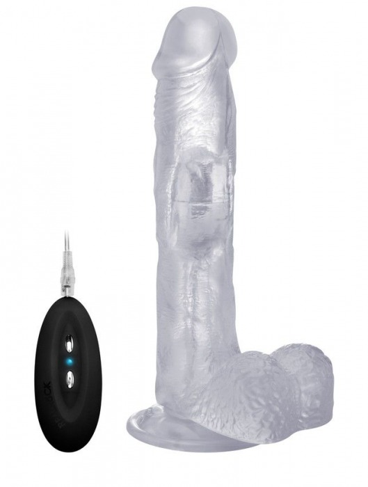 Прозрачный вибратор-реалистик Vibrating Realistic Cock 9  With Scrotum - 23,5 см. - Shots Media BV