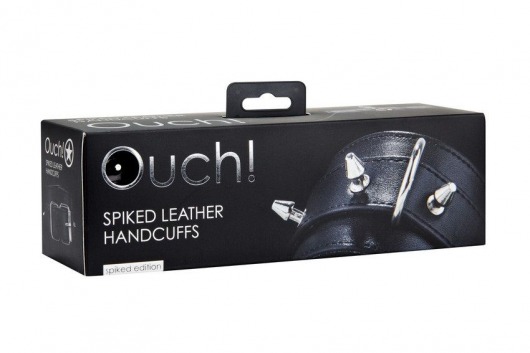 Чёрные кожаные наручники с шипами Spiked Leather Handcuffs - Shots Media BV - купить с доставкой в Москве