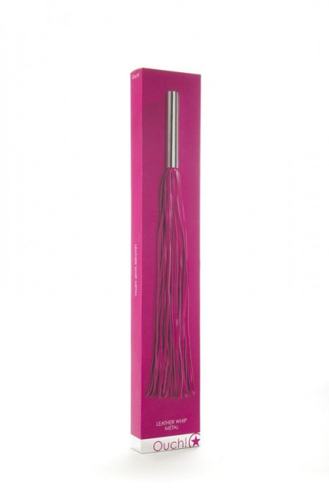 Розовая плётка Leather Whip Metal Long - 49,5 см. - Shots Media BV - купить с доставкой в Москве
