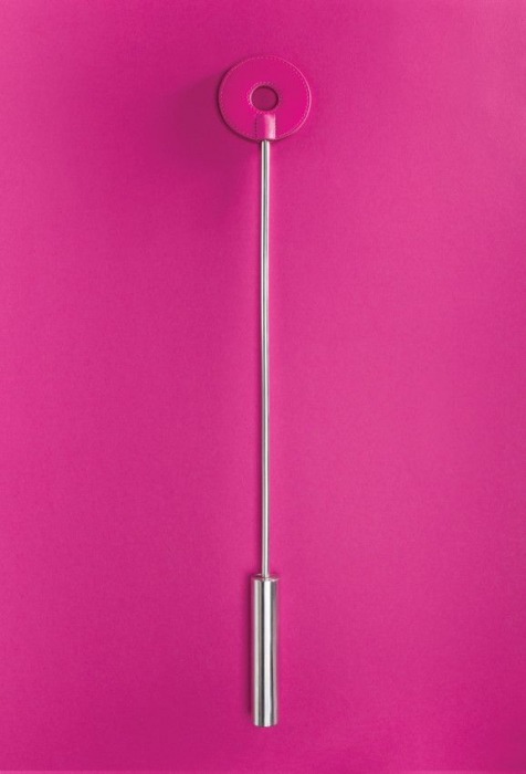 Розовая шлёпалка Leather Circle Tiped Crop с наконечником-кругом - 56 см. - Shots Media BV - купить с доставкой в Москве