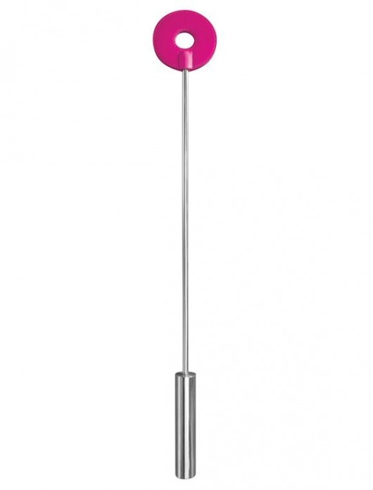 Розовая шлёпалка Leather Circle Tiped Crop с наконечником-кругом - 56 см. - Shots Media BV - купить с доставкой в Москве