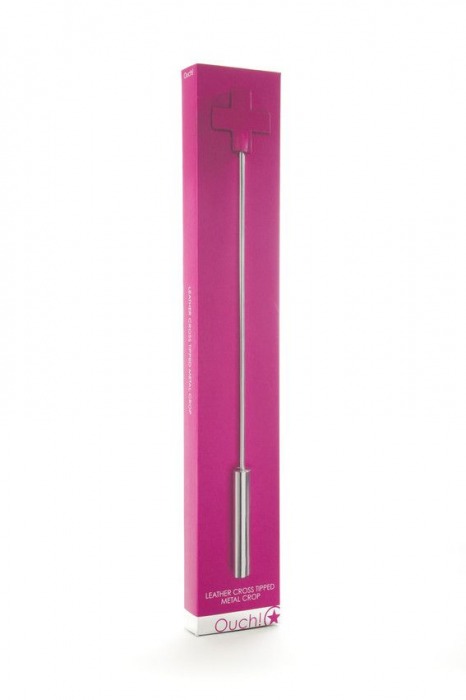 Розовая шлёпалка Leather  Cross Tiped Crop с наконечником-крестом - 56 см. - Shots Media BV - купить с доставкой в Москве