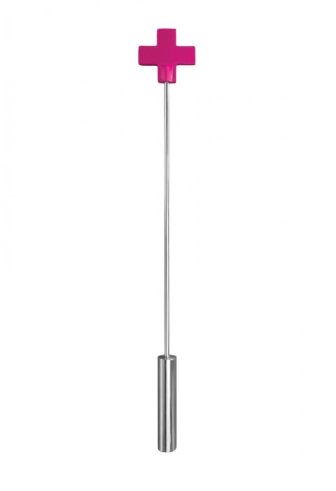 Розовая шлёпалка Leather  Cross Tiped Crop с наконечником-крестом - 56 см. - Shots Media BV - купить с доставкой в Москве