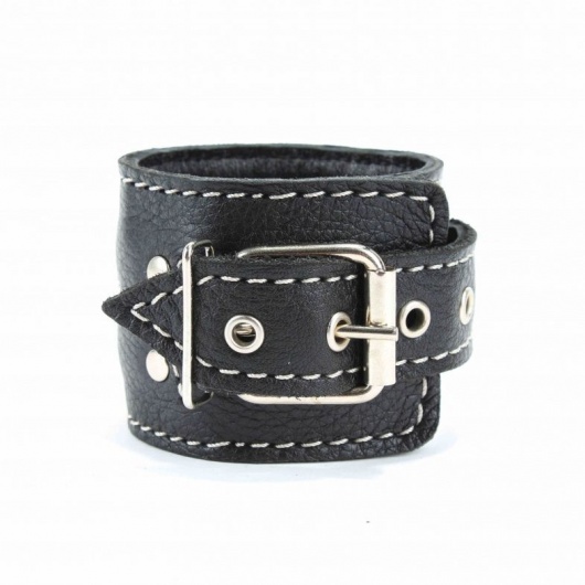 Чёрные кожаные оковы с крупной строчкой - БДСМ Арсенал - купить с доставкой в Москве