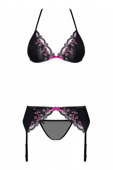 Эффектный комплект Floweria  с мелкими цветочками на кружеве - Obsessive купить с доставкой