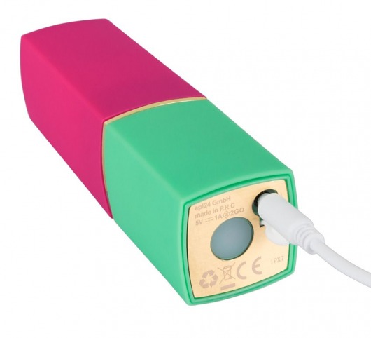 Бесконтактный стимулятор клитора в форме помады Womanizer W-260 2GO в розово-зелёном корпусе - Womanizer