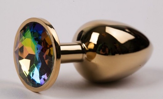 Золотистая металлическая анальная пробка с радужным стразом - 8,2 см. - 4sexdreaM - купить с доставкой в Москве