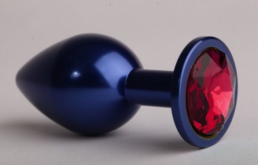 Синяя анальная пробка с красным стразом - 7,6 см. - 4sexdreaM - купить с доставкой в Москве