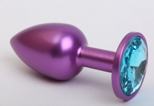Фиолетовая анальная пробка с голубым стразом - 7,6 см. - 4sexdreaM - купить с доставкой в Москве