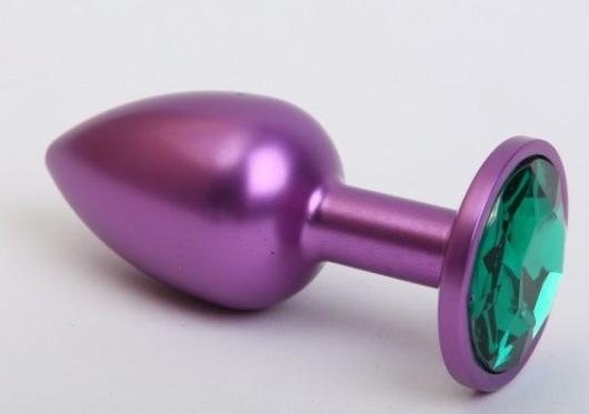 Фиолетовая анальная пробка с зеленым стразом - 7,6 см. - 4sexdreaM - купить с доставкой в Москве
