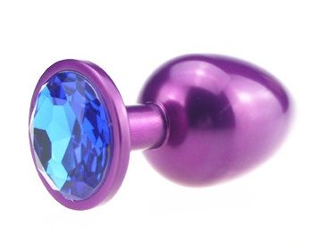 Фиолетовая анальная пробка с синим стразом - 7,6 см. - 4sexdreaM - купить с доставкой в Москве