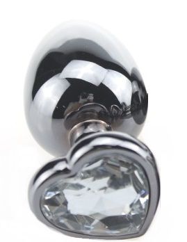 Серебристая пробка с прозрачным кристаллом-сердечком - 9 см. - 4sexdreaM - купить с доставкой в Москве