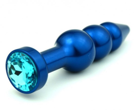Синяя фигурная анальная пробка с голубым кристаллом - 11,2 см. - 4sexdreaM - купить с доставкой в Москве