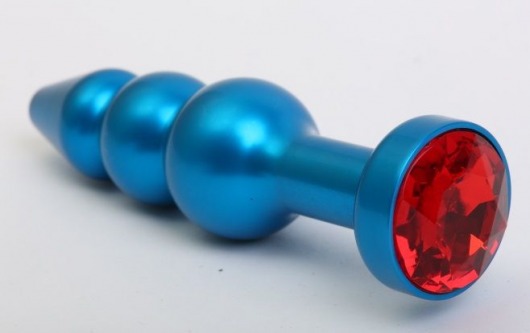 Синяя фигурная анальная пробка с красным кристаллом - 11,2 см. - 4sexdreaM - купить с доставкой в Москве