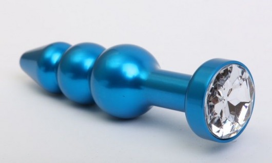 Синяя фигурная анальная пробка с прозрачным кристаллом - 11,2 см. - 4sexdreaM - купить с доставкой в Москве