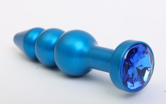 Синяя фигурная анальная пробка с синим кристаллом - 11,2 см. - 4sexdreaM - купить с доставкой в Москве