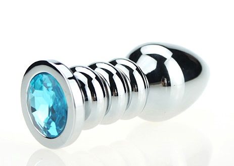 Серебристая фигурная анальная пробка с голубым кристаллом - 10,3 см. - 4sexdreaM - купить с доставкой в Москве