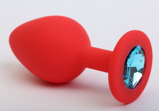 Красная силиконовая пробка с голубым стразом - 7,1 см. - 4sexdreaM - купить с доставкой в Москве