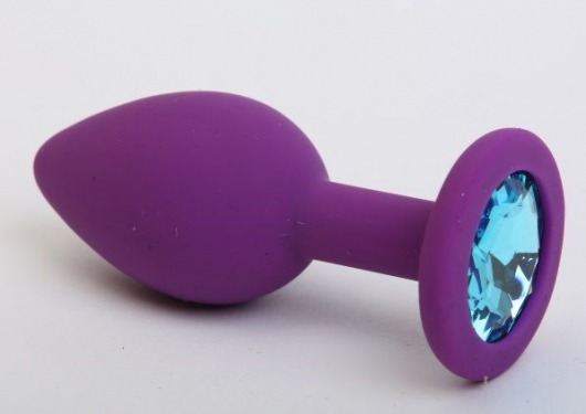 Фиолетовая силиконовая пробка с голубым стразом - 7,1 см. - 4sexdreaM - купить с доставкой в Москве