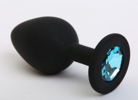 Чёрная силиконовая пробка с голубым стразом - 7,1 см. - 4sexdreaM - купить с доставкой в Москве
