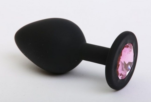 Чёрная силиконовая пробка с розовым стразом - 7,1 см. - 4sexdreaM - купить с доставкой в Москве