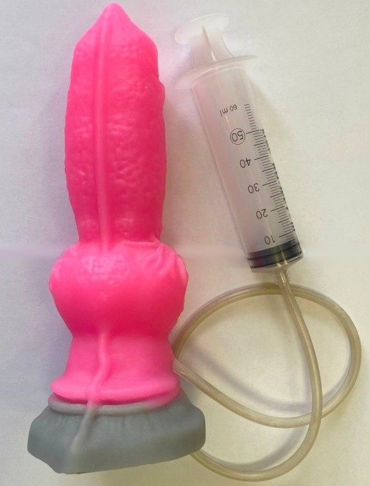 Розовый фаллоимитатор собаки  Акита  с эякуляцией - 25 см. - Erasexa - купить с доставкой в Москве