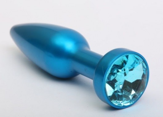Большая синяя анальная пробка с голубым стразом - 11,2 см. - 4sexdreaM - купить с доставкой в Москве