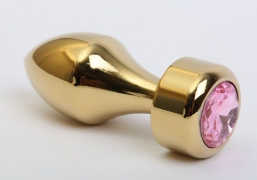 Золотистая анальная пробка с широким основанием и розовым кристаллом - 7,8 см. - 4sexdreaM - купить с доставкой в Москве