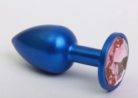 Синяя анальная пробка с розовым стразом - 7,6 см. - 4sexdreaM - купить с доставкой в Москве