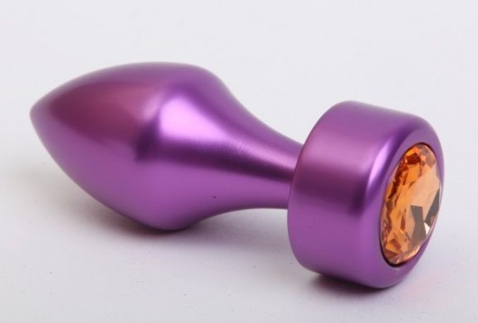 Фиолетовая анальная пробка с широким основанием и жёлтым кристаллом - 7,8 см. - 4sexdreaM - купить с доставкой в Москве