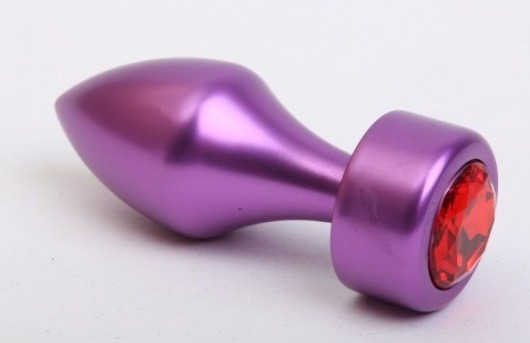 Фиолетовая анальная пробка с широким основанием и красным кристаллом - 7,8 см. - 4sexdreaM - купить с доставкой в Москве