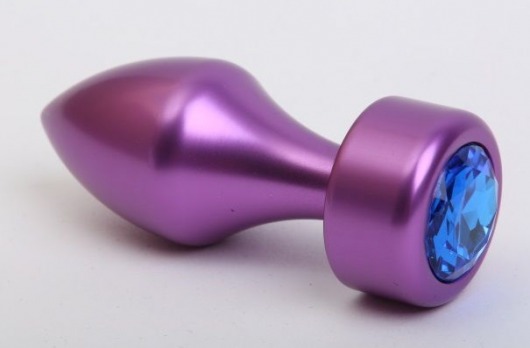 Фиолетовая анальная пробка с широким основанием и синим кристаллом - 7,8 см. - 4sexdreaM - купить с доставкой в Москве