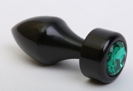 Чёрная анальная пробка с широким основанием и зелёным кристаллом - 7,8 см. - 4sexdreaM - купить с доставкой в Москве