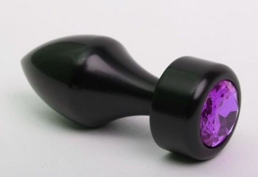 Чёрная анальная пробка с широким основанием и фиолетовым кристаллом - 7,8 см. - 4sexdreaM - купить с доставкой в Москве