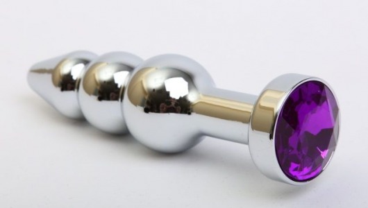 Серебристая анальная ёлочка с фиолетовым кристаллом - 11,2 см. - 4sexdreaM - купить с доставкой в Москве