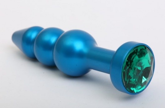 Синяя фигурная анальная пробка с зелёным кристаллом - 11,2 см. - 4sexdreaM - купить с доставкой в Москве
