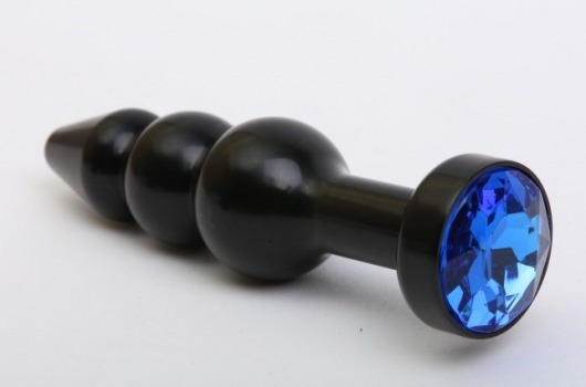 Чёрная анальная ёлочка с синим кристаллом - 11,2 см. - 4sexdreaM - купить с доставкой в Москве